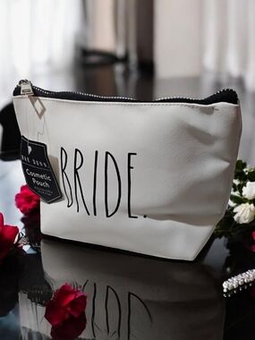 NWT Rae Dunn "BRIDE" Off-White Signature Elongated Font Zippered Cosmetic Bag
